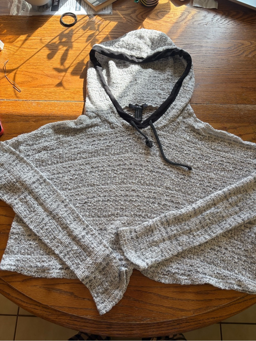 Forever 21 Gray & Black Hooded Knit Pullover